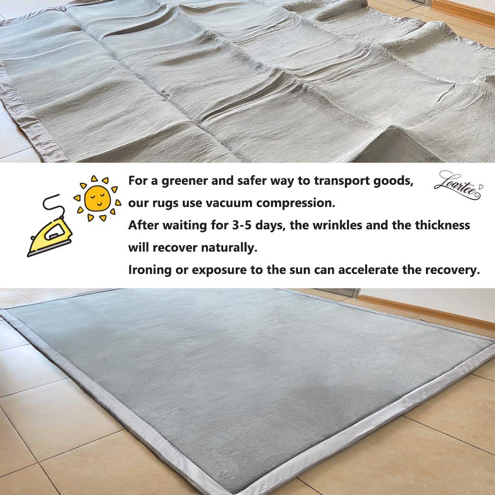 Loartee Nursery Rug Coral Velvet Crawling Rugs Area Rug Play Mat(4'9"x4'9", Gray) for Toddler