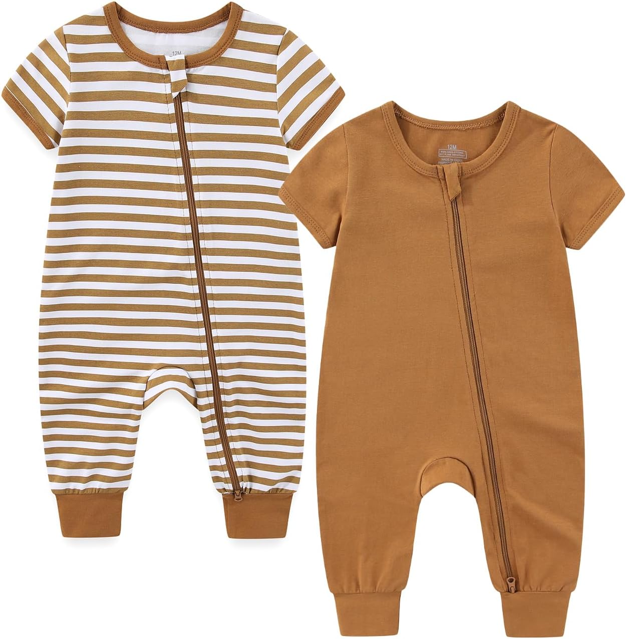 Baby Boy Girl 2 Pack Romper Infant Short Sleeve 2 Way Zipper One Piece Jumpsuits Newborn Clothes