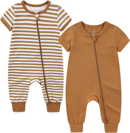 Baby Boy Girl 2 Pack Romper Infant Short Sleeve 2 Way Zipper One Piece Jumpsuits Newborn Clothes