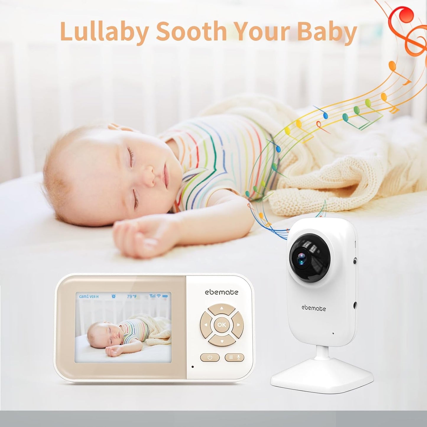ebemate Video Baby Monitor Camera with 2 Camera,2.8" LCD Screen Video & Audio No Glow Night