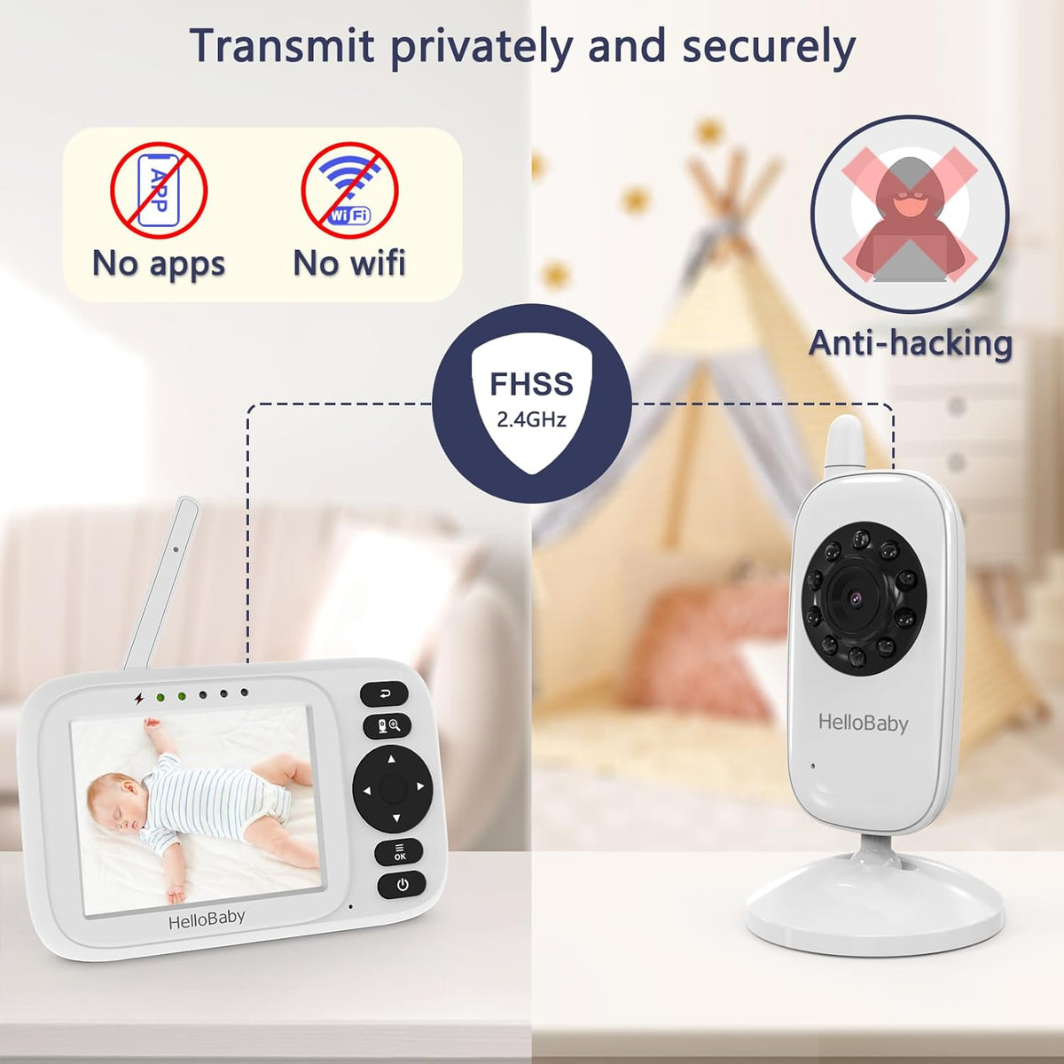 HelloBaby Baby Monitor No WiFi, Video Baby Monitor with Camera and Audio, 3.2'' IPS Screen