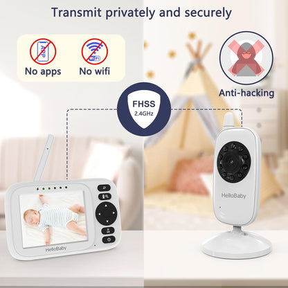 HelloBaby Baby Monitor No WiFi, Video Baby Monitor with Camera and Audio, 3.2'' IPS Screen
