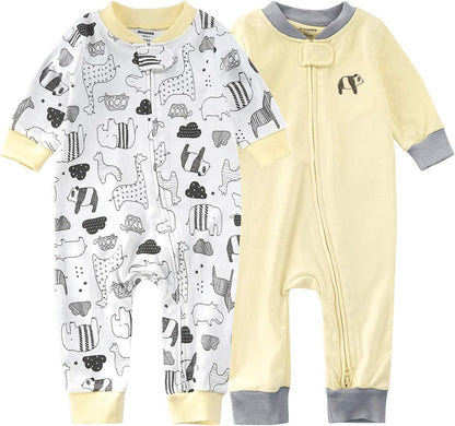Teach Leanbh Baby 2-Pack Footless Pajamas Cotton Long Sleeve Printing 2 Way Zipper Romper Jumpsuit