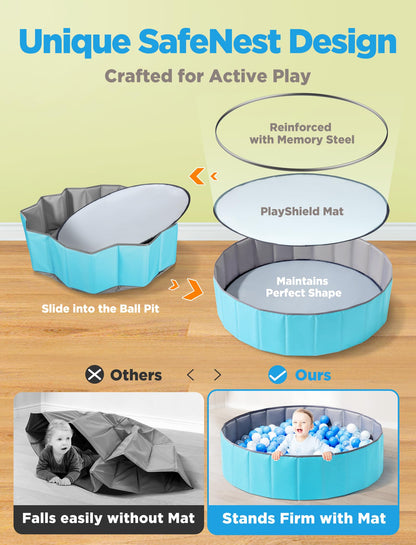 Hikiddy Large Ball Pit for Toddlers - 44in Baby Ball Pool with Playmat, Hold Over 1000 Balls