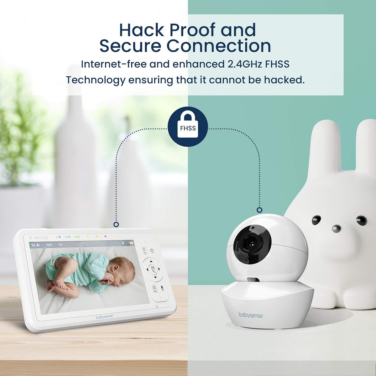 Babysense 5" HD Split-Screen Baby Monitor, Video Baby Monitor with 2 Cameras and Audio, Night