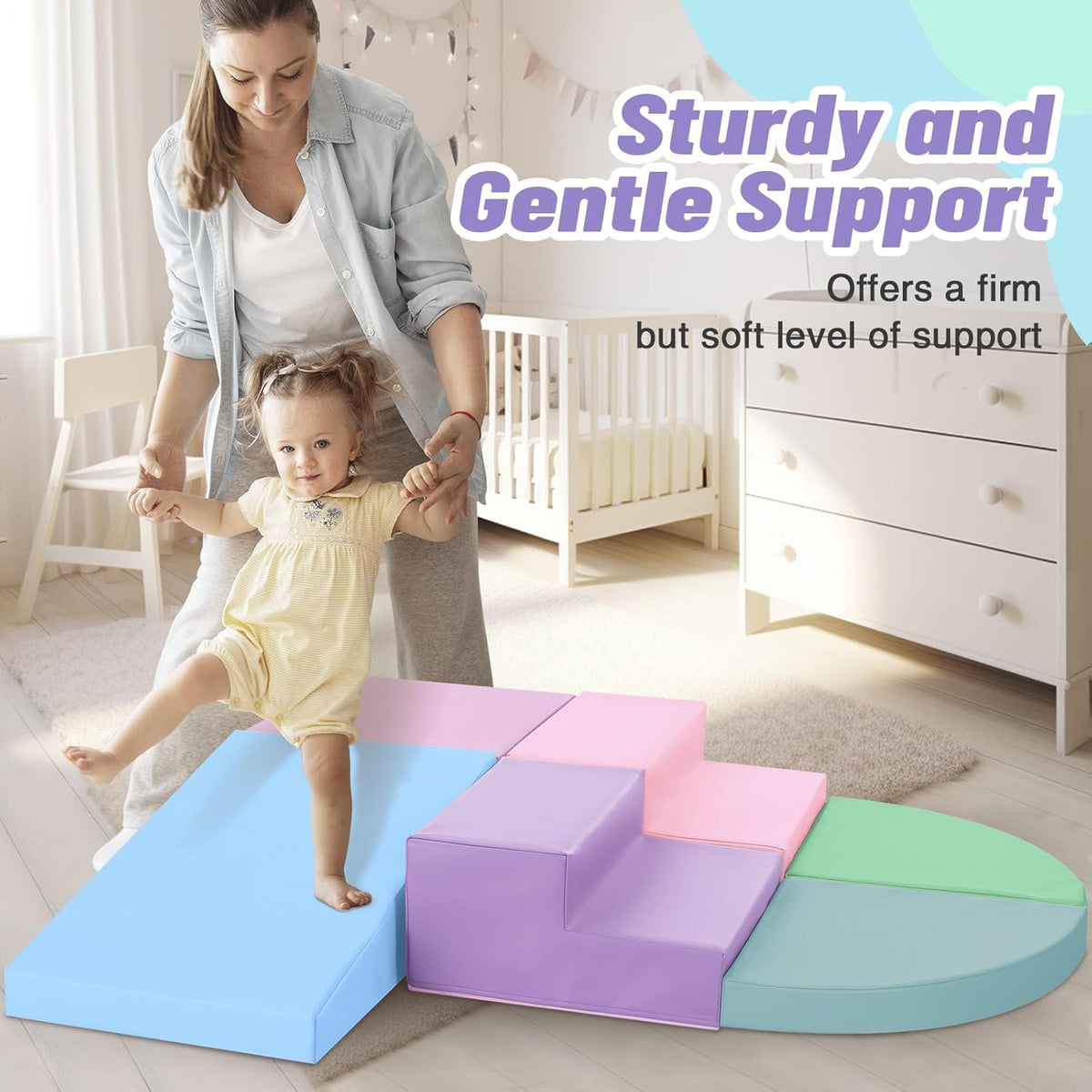 6-Piece Foam Climbing Blocks for Toddlers: Colorful Climbing Gym PU Leather Baby Foam Building
