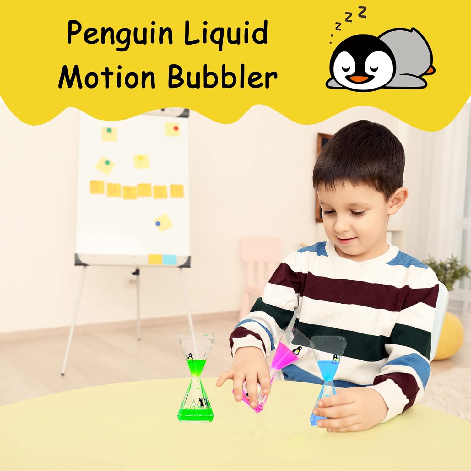 Liquid Motion Bubbler,3 Pack Diamond Shaped Penguin Liquid Timer for Sensory Play,Fidget Toy Stress
