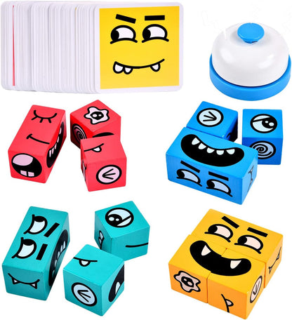 Wooden Face Changing Magic Cube Building Blocks Game Matching Expression Puzzle Toy Board Games for