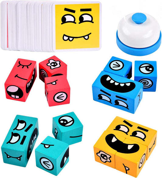 Wooden Face Changing Magic Cube Building Blocks Game Matching Expression Puzzle Toy Board Games for