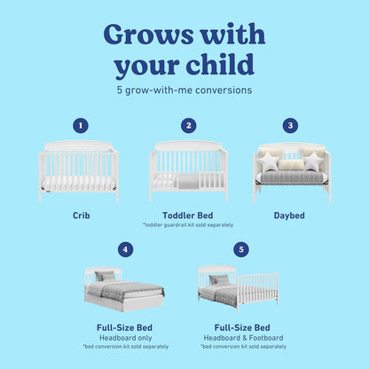 Graco Benton 5-in-1 Convertible Crib (White) – GREENGUARD Gold Certified, Converts from Baby Crib