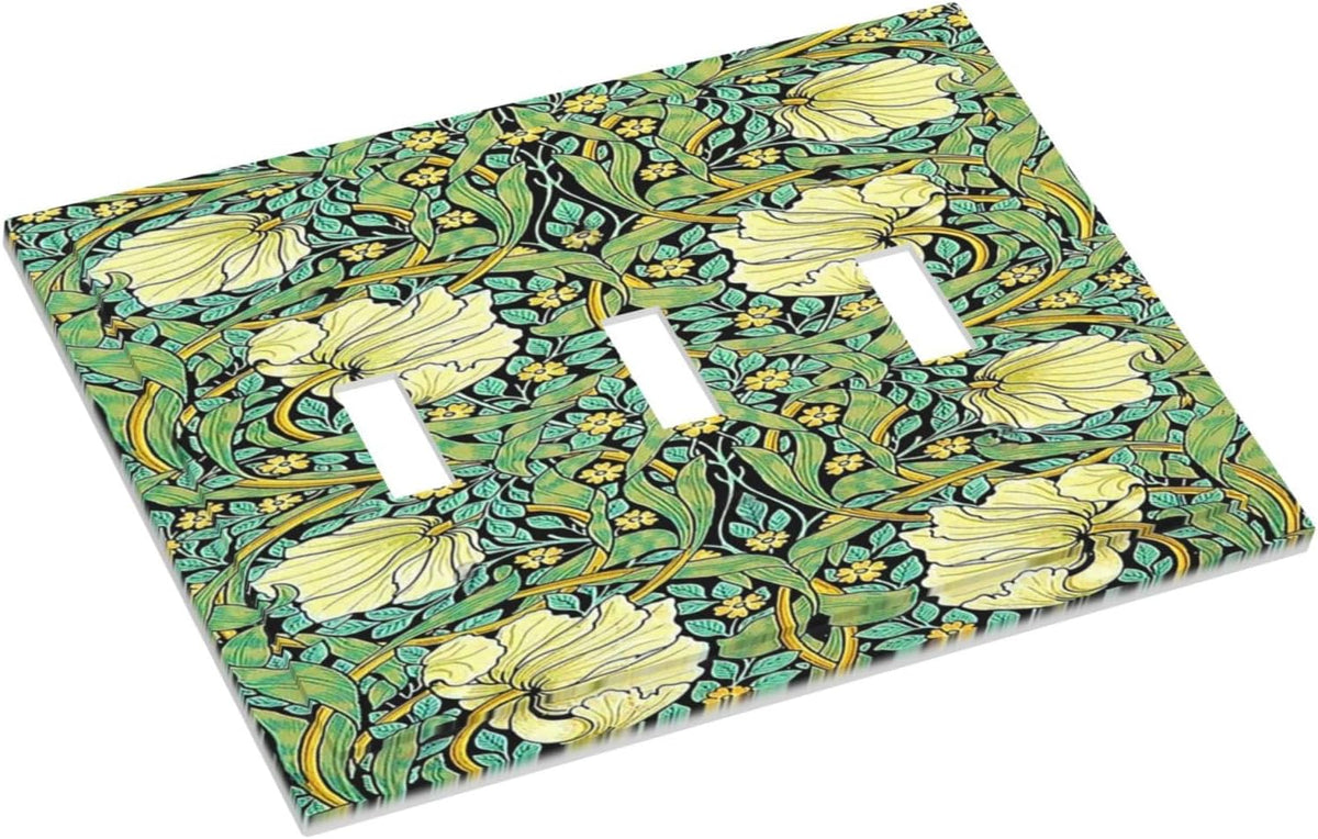 Decorative Switch Plates William Morris Vintage Floral Yellow Flowers Green Leaf 3 Gang Wall Plate