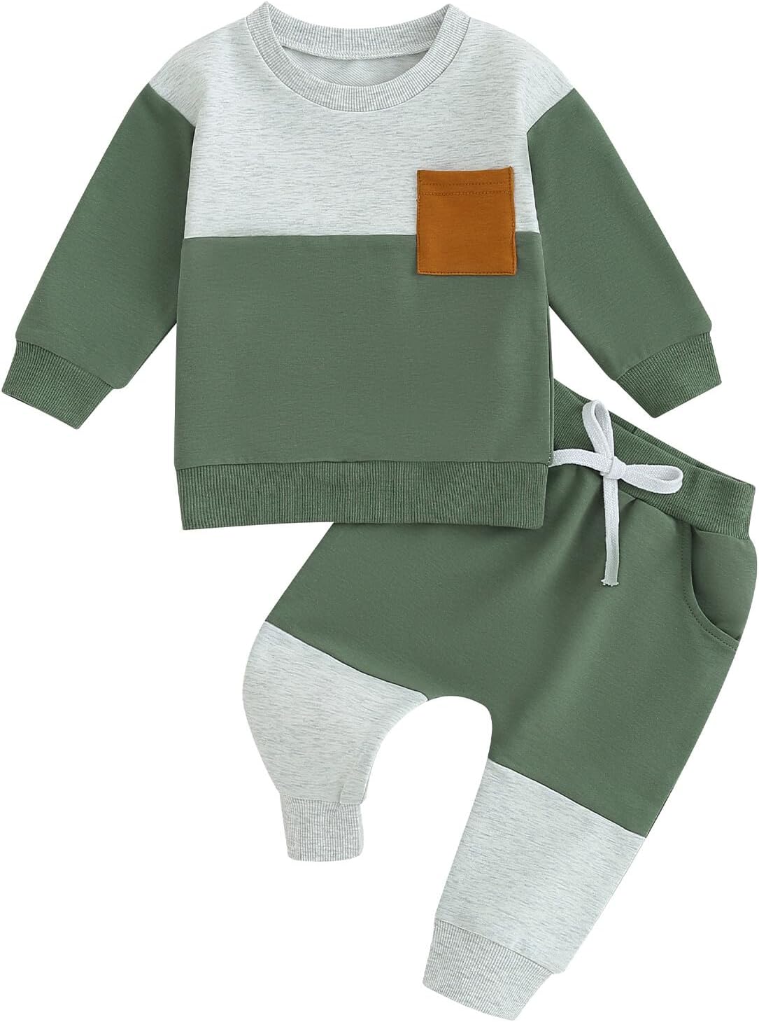 Kupretty Toddler Baby Boy Fall Winter Clothes Color Block Long Sleeve Sweatshirt Pullover Tops +
