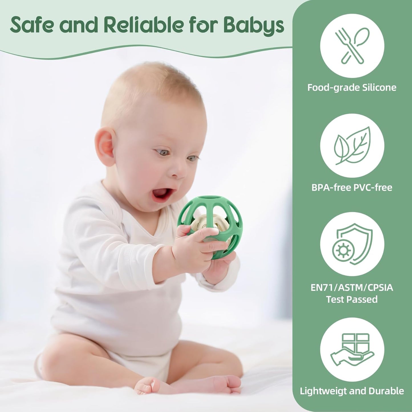MCGMITT Baby Montessori Sensory Toys for 0-6 6-12 Months, Easy Grasp Food Grade Stretchy Silicone
