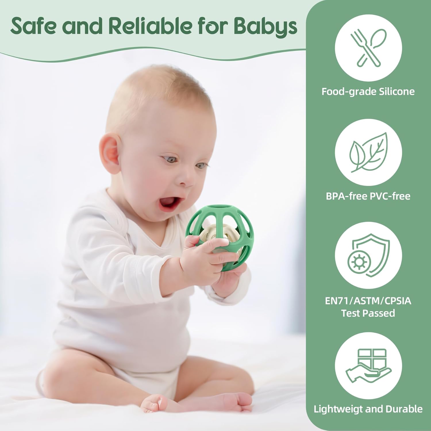 MCGMITT Baby Montessori Sensory Toys for 0-6 6-12 Months, Easy Grasp Food Grade Stretchy Silicone