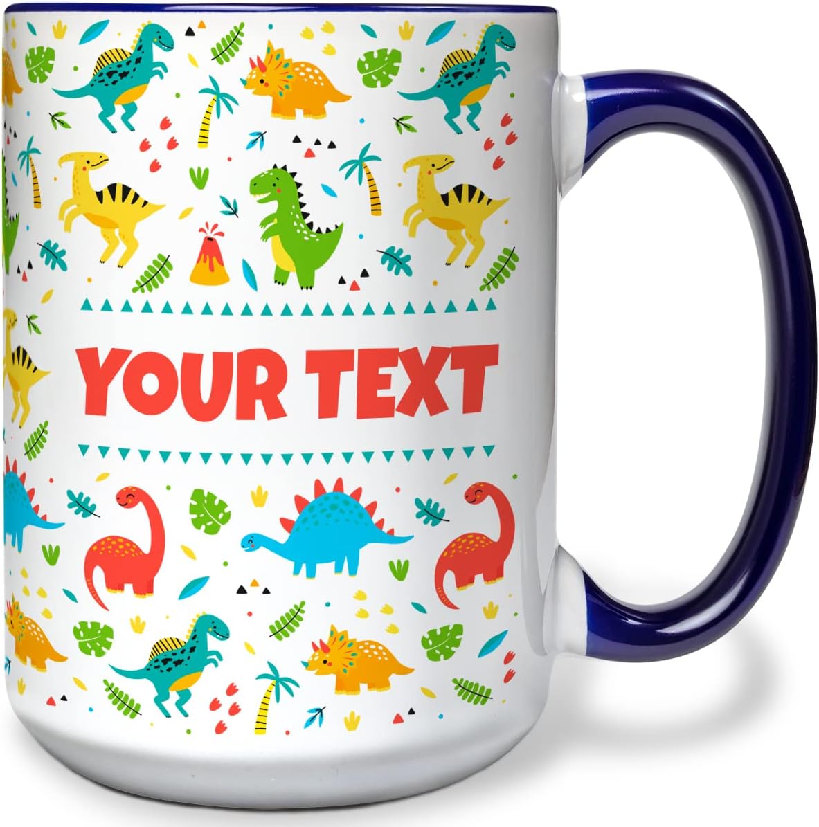 Personalized Mug for Kids - Dinosaurs - Custom Name/Text, Ceramic Hot Chocolate/Cocoa/Coffee Cup