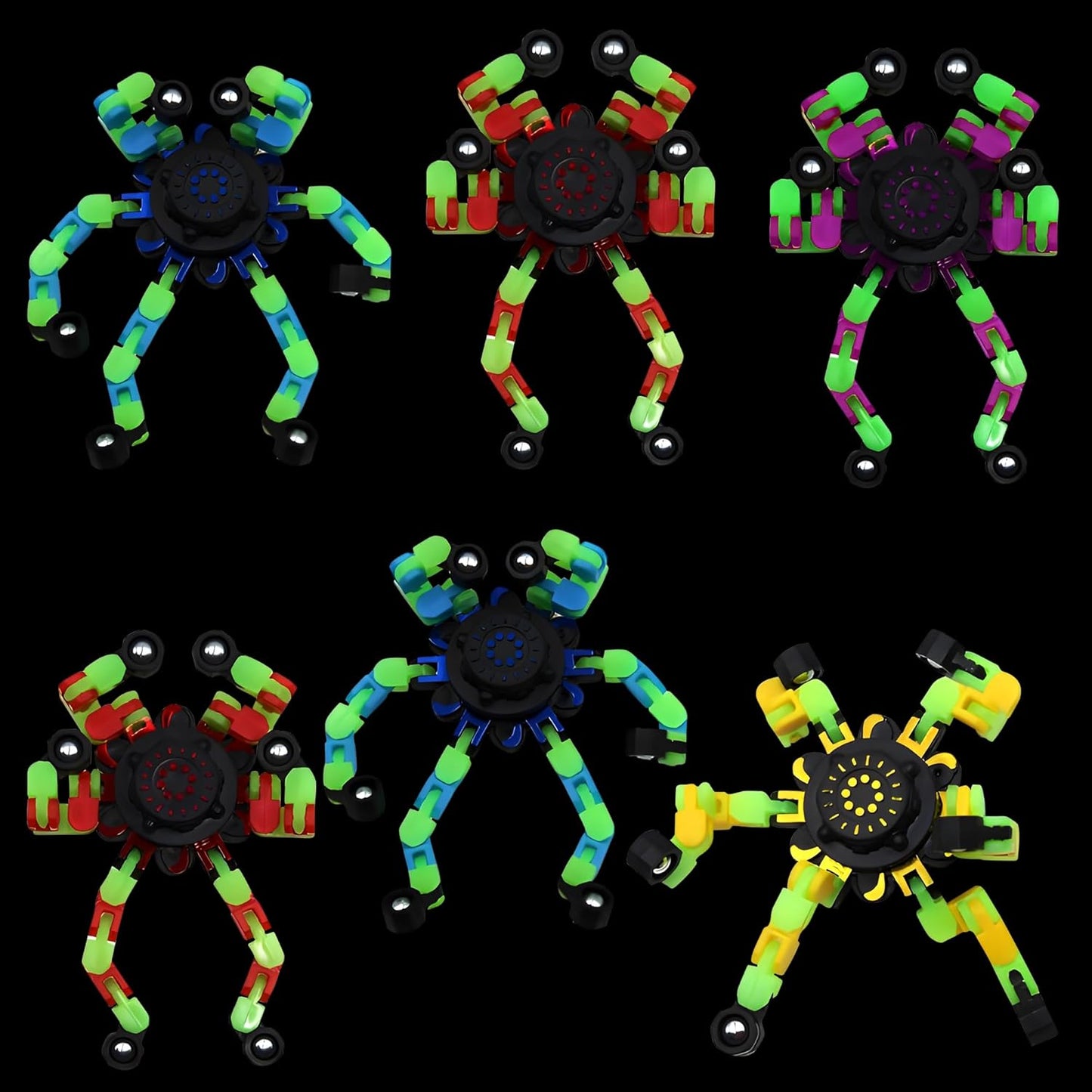 Fidget Spinners, DIY Transformable Chain Robot Finger Spinner, Glow in The Dark Deformable Creative