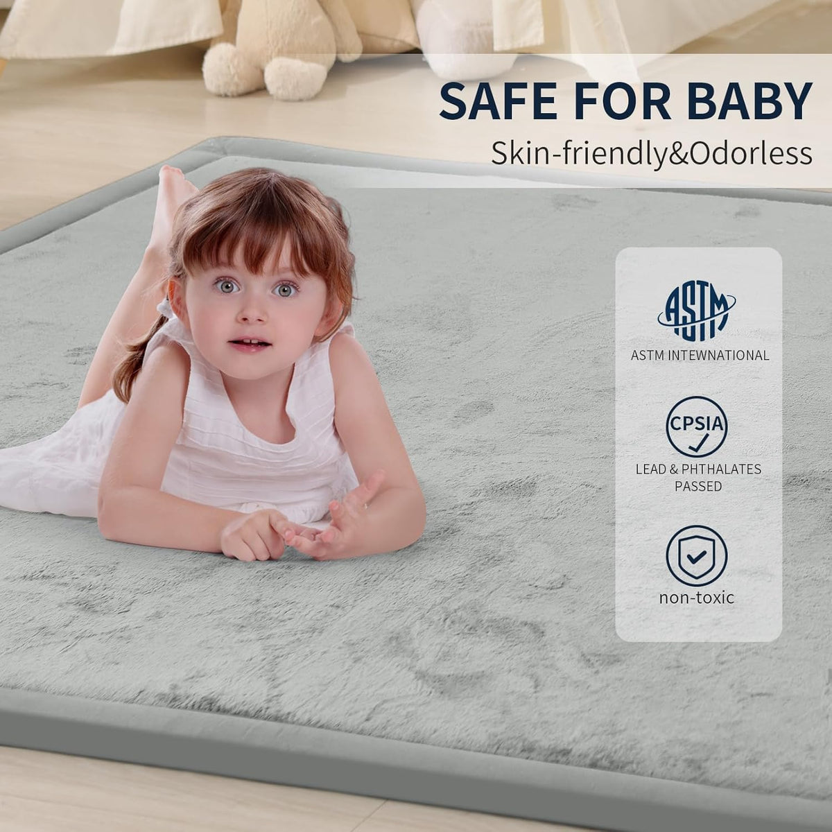 ACOMOPACK Baby Play Mat for Floor 1.3" Thick Memory Foam Play Mat 79"×118" Tummy Time Crawling with