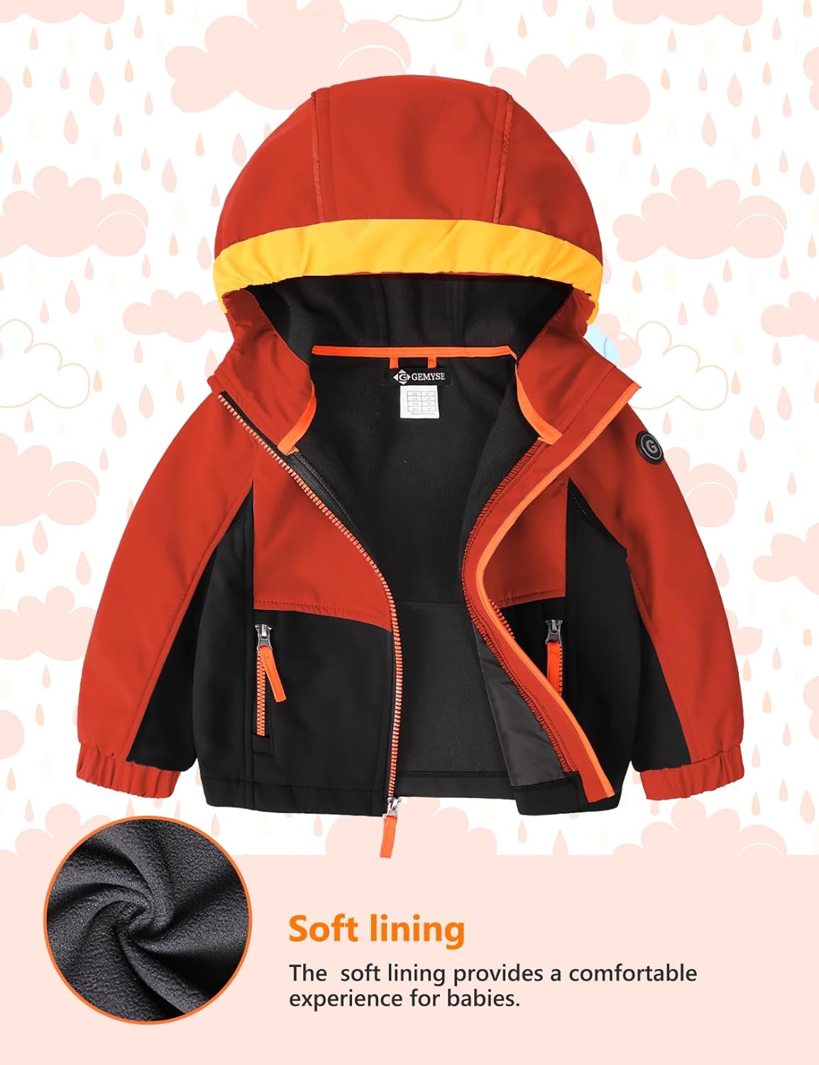 GEMYSE Toddler Boys Jacket Water repellent Baby Kids Windbreaker Jacket Fleece Toddler Coat Spring