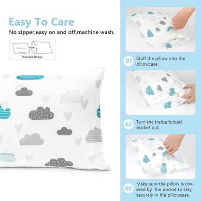 TILLYOU Toddler Pillowcase 2 Pack with Envelope Closure,Silky Soft Microfiber 13" x 18" Kids Travel