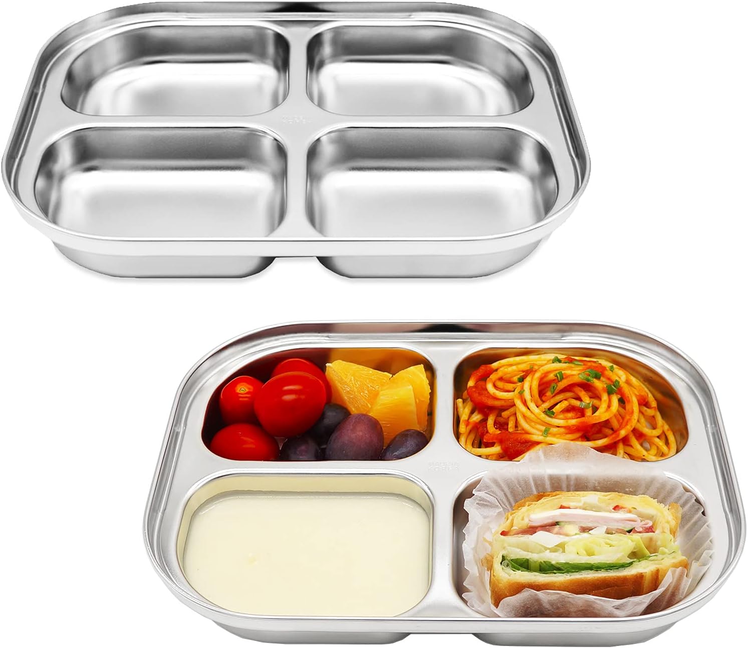 Korean Stainless Steel Divided Plates by KS&E, Little Kids Toddlers Babies Tray, BPA Free, Diet