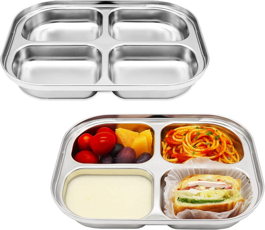 Korean Stainless Steel Divided Plates by KS&E, Little Kids Toddlers Babies Tray, BPA Free, Diet