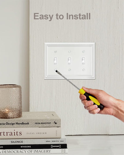 Triple Toggle Switch Wall Plate, Metal Light Switch Cover, Off White Finish, Midsize