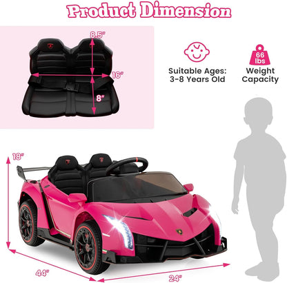 Costzon Pink Lamborghini Ride on Car, 12V Battery Powered 4WD Lambo Kids Car with Remote Control, 3