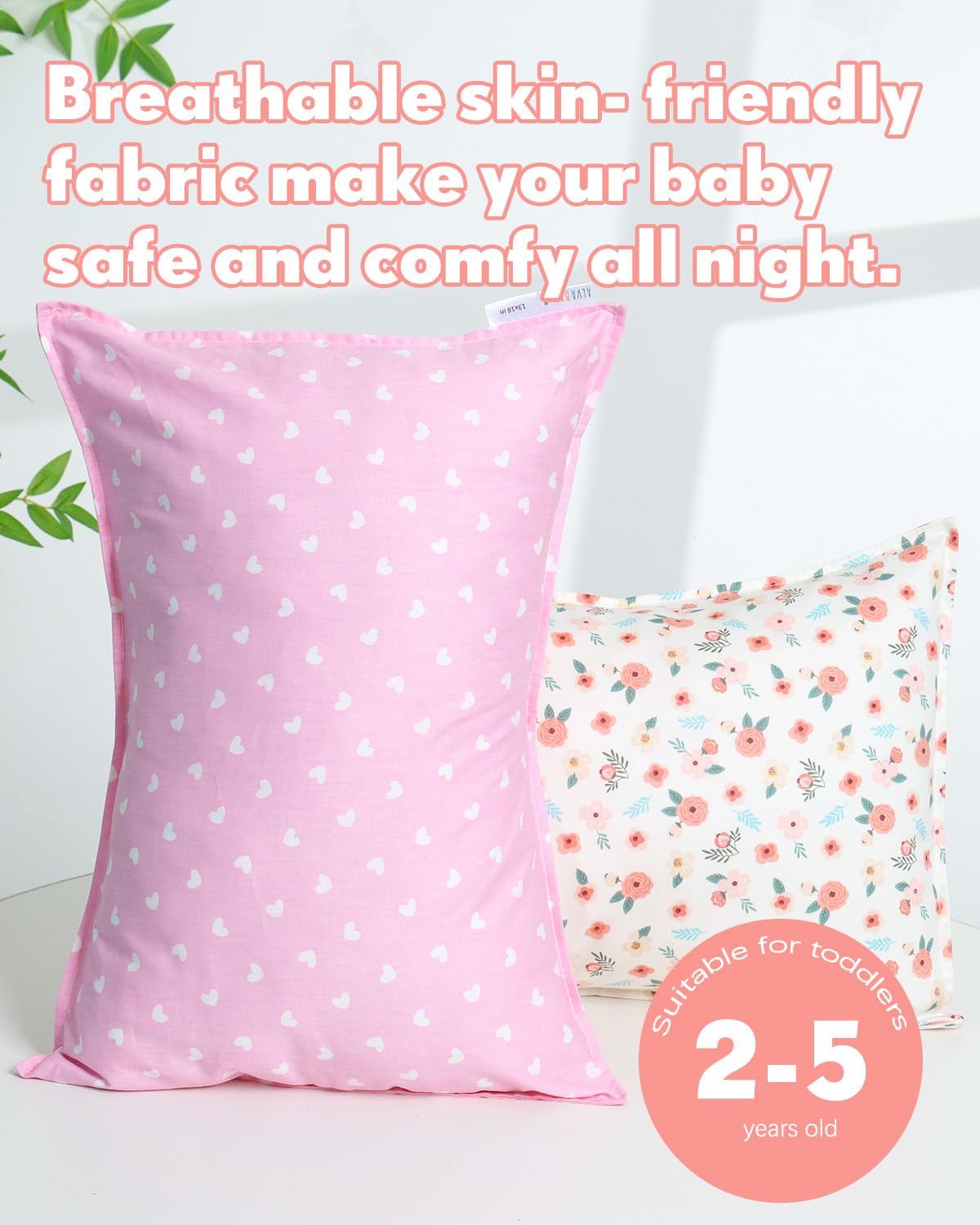 ALVABABY Toddler Pillowcases Fits 14x20in,13x18in Kids Cotton Baby 2 Packs Envelope Kids Pillow