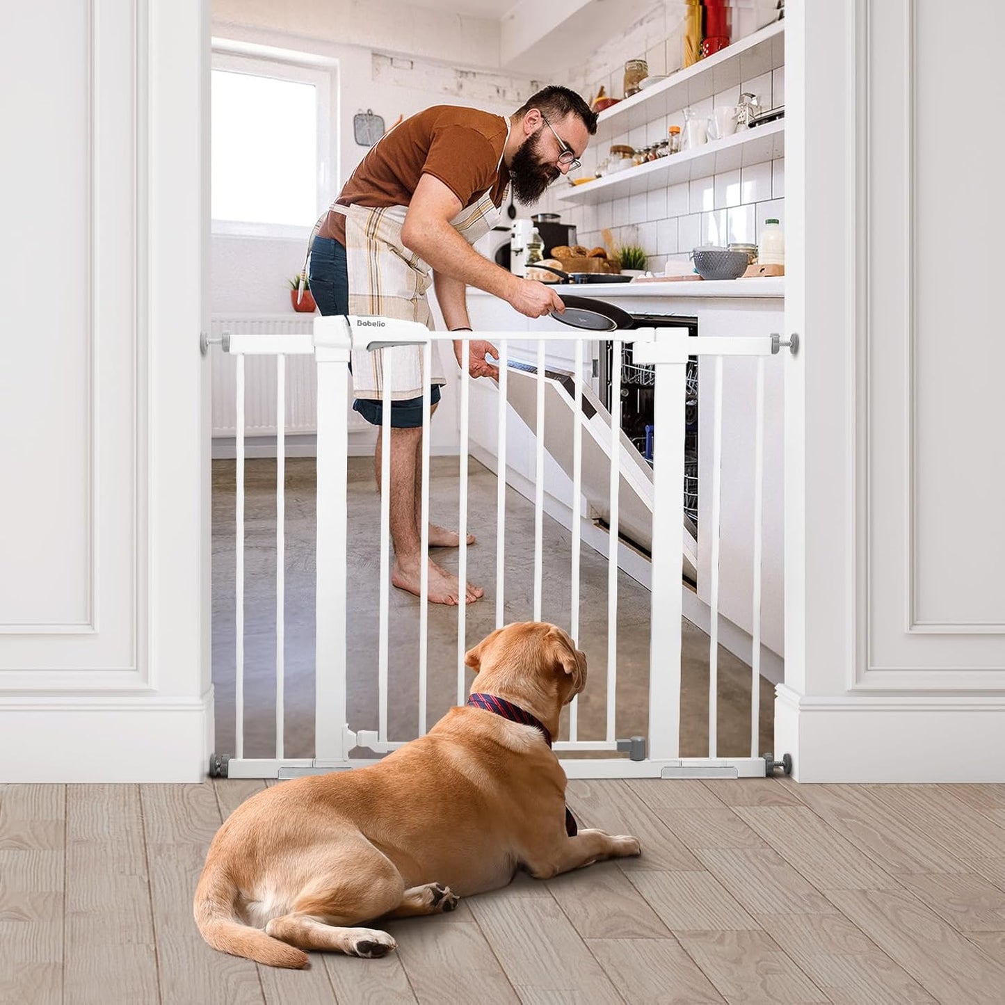 Babelio Metal Baby Gate, 29-43" Auto Close Easy Install Pet Gate, Extra Wide Walk Thru Child Safety
