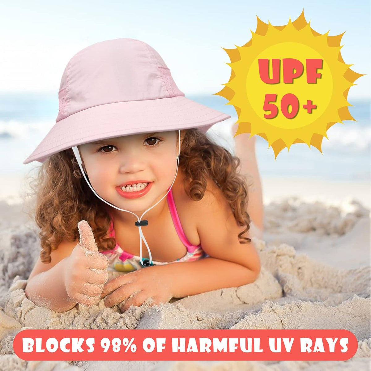 Toddler Baby Sun Hat Kids Summer UPF 50+ for Boys Girls Adjustable Beach Hats with Bucket Wide Brim