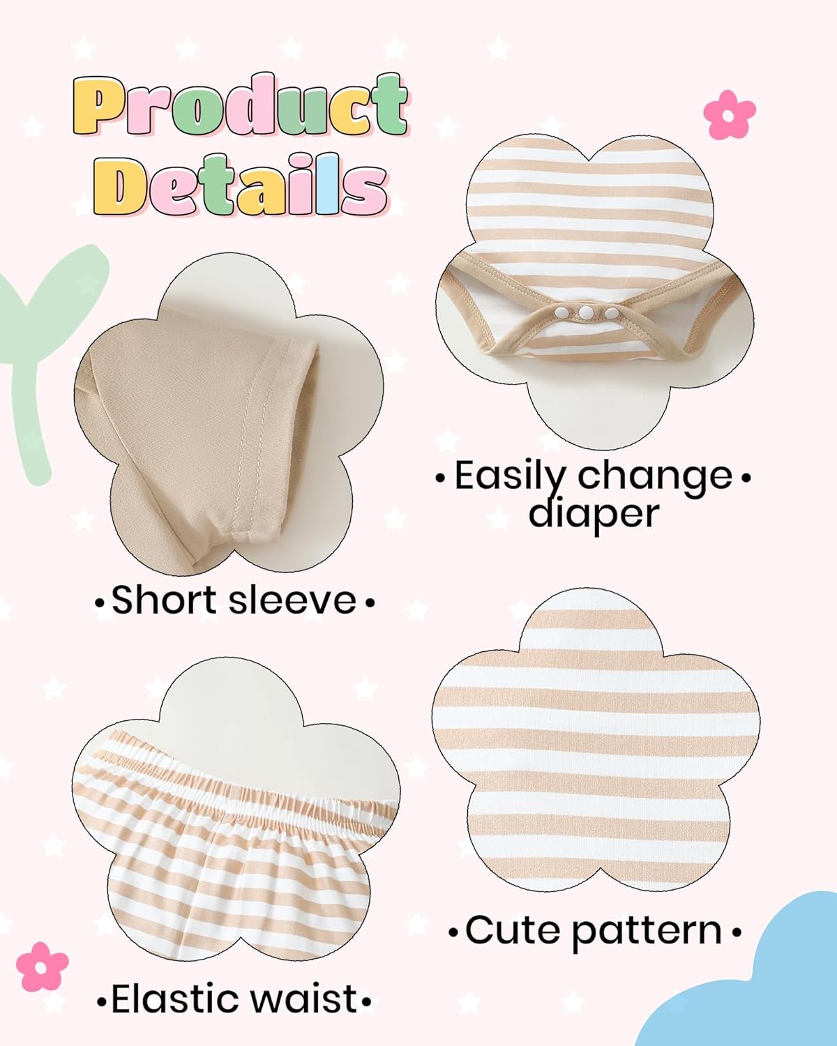 NZRVAWS Newborn Baby Boy Girl Clothes Unisex Infant Romper Pants Set Hat 4-Pack Outfits 0-12 Months