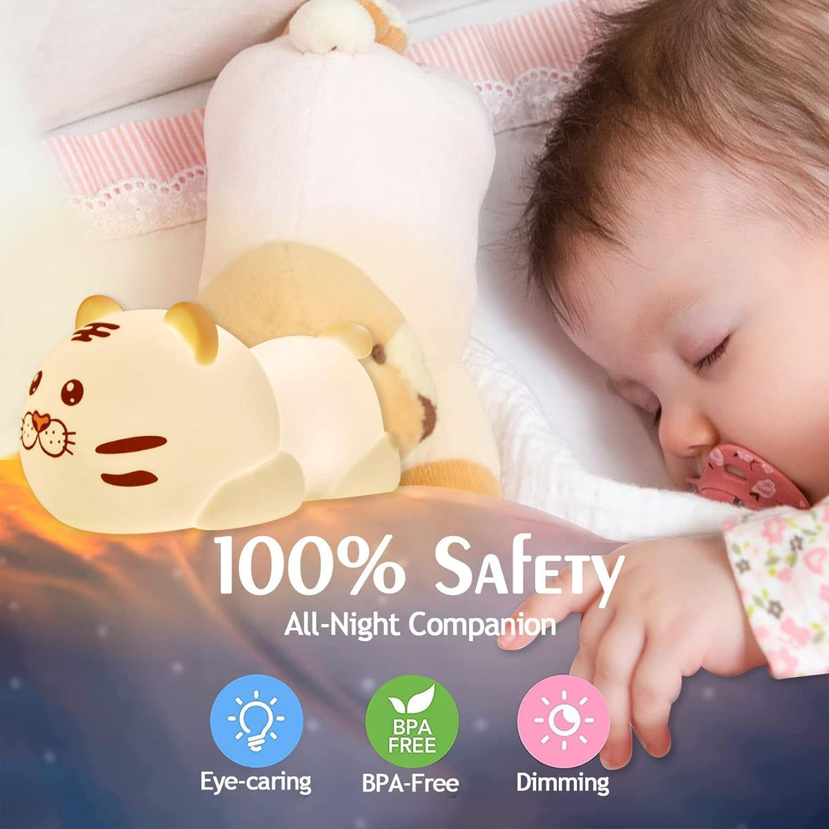 QANYI Christmas Gift Tiger Lamp, Silicone Color Changing Tiger Desk Nightlight, Rechargeable