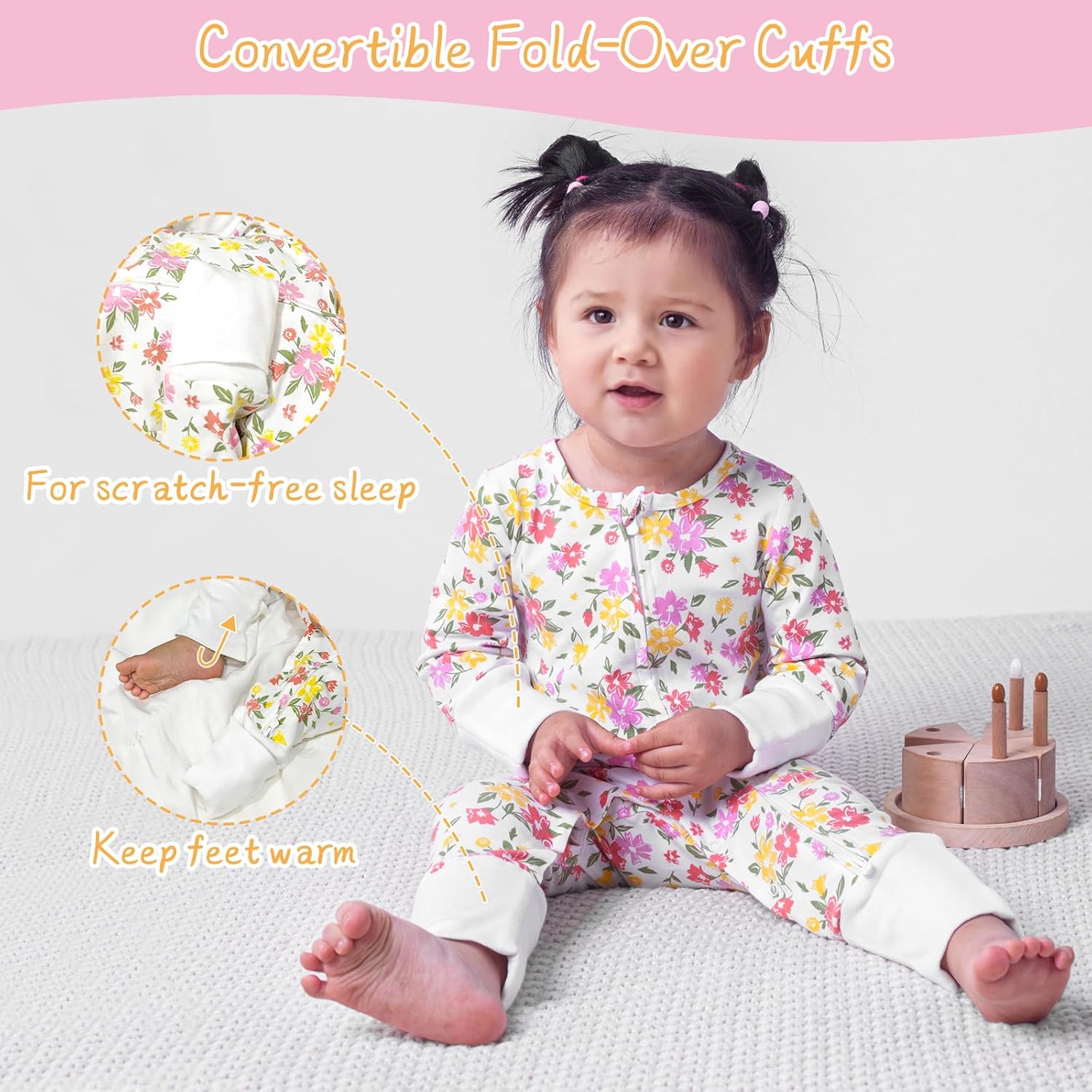 Satol Baby Girl Cotton Clothes, One-Piece Zip Front Footed, 2 Way Zipper Outfit Baby Clothes for