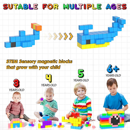 54 PCS Magnetic Blocks, Magnetic Building Blocks for Toddlers 3+, Montessori Toys, Magnet Cubes