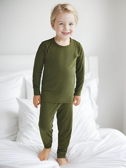 BABY 2T-10Y Toddler Kids Girls Boys Soft Comfy Viscose 2pcs Set Long Sleeve Plain Shirts and Pants