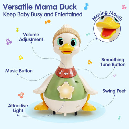 HOLA Baby Toys 6-12 Months Musical Dancing Duck Toy Set with Mama and Babys Tummy Time Toys
