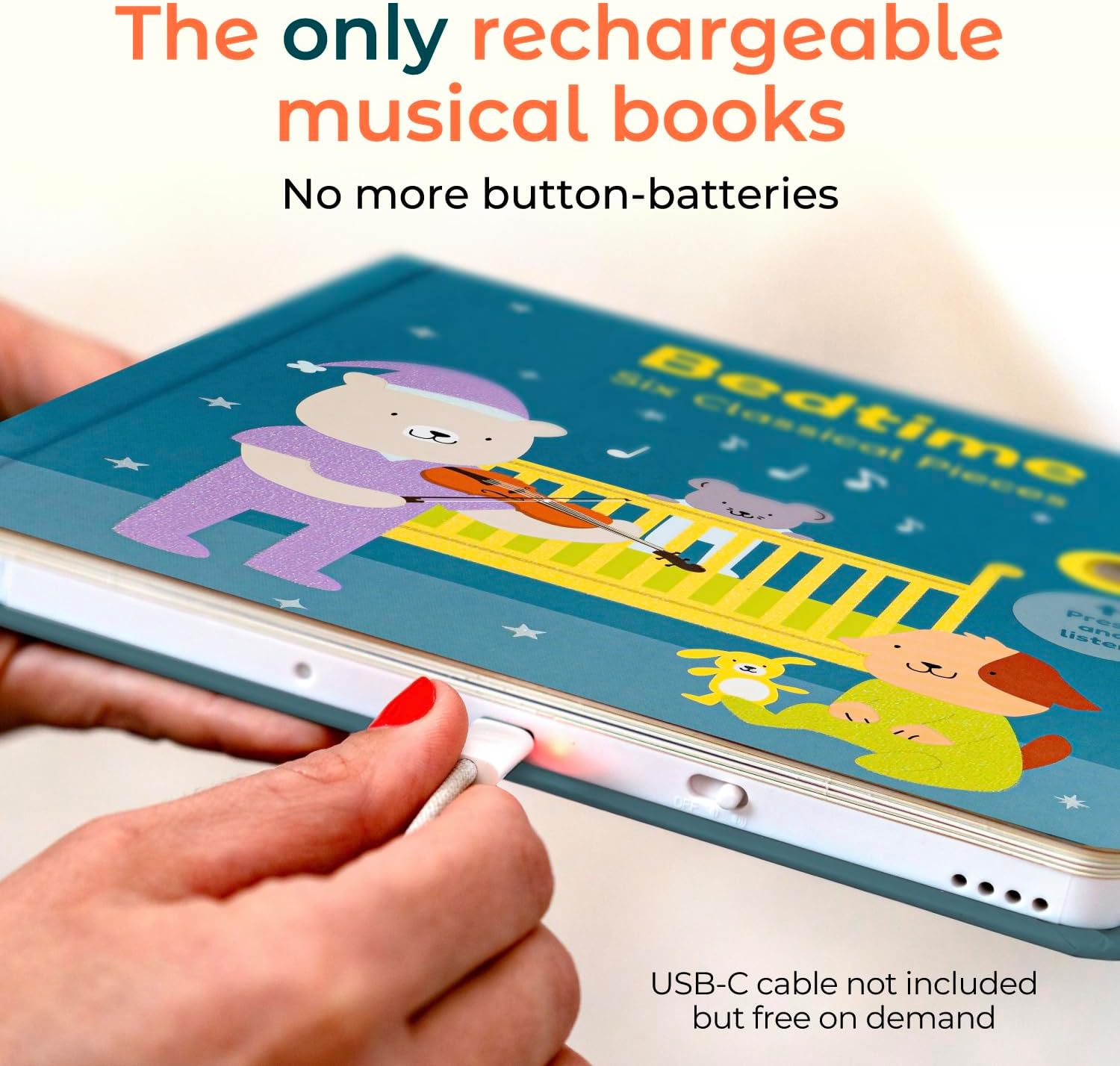 Cali's Books Bedtime Musical Book for Babies and Toddlers 1-3 – USB-C Rechargeable – 6 Classical