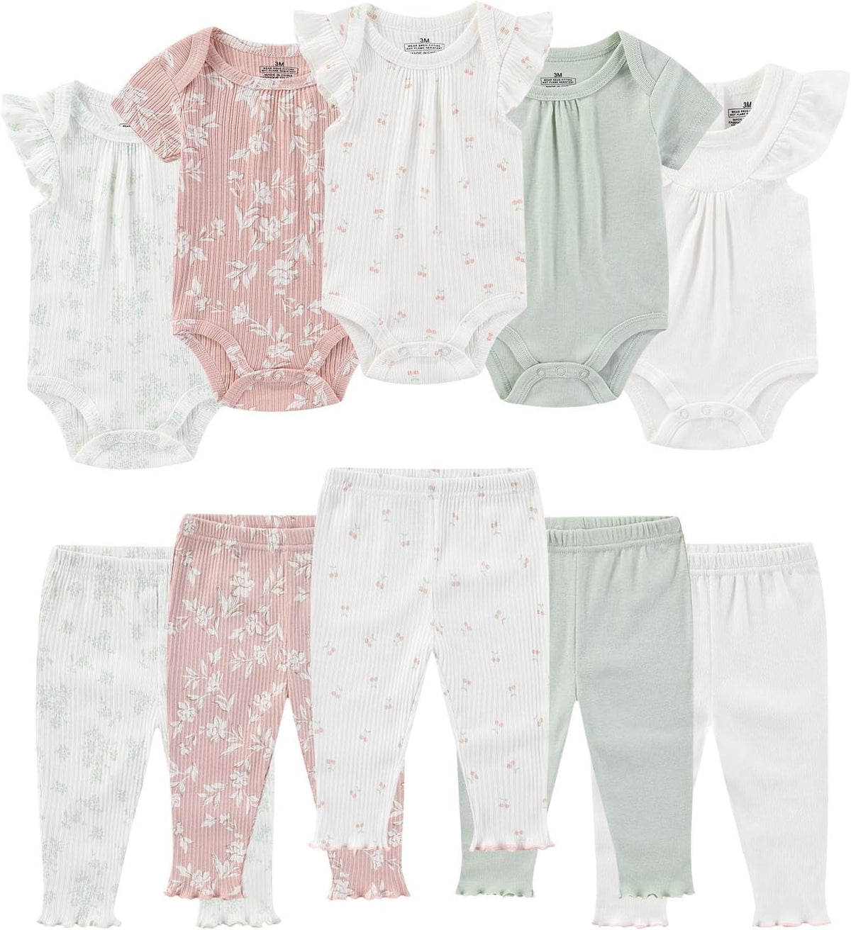 Baby Bodysuit and Pant Set Summer Ribbed Mix Match Infant Boy Girl Clothes Outfits