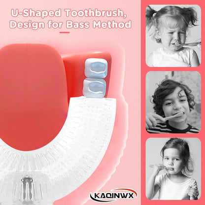 Kids U Shaped Electric Toothbrush for Age 2-12, Rechargeable Toddler Toothbrush with Smart Timer &