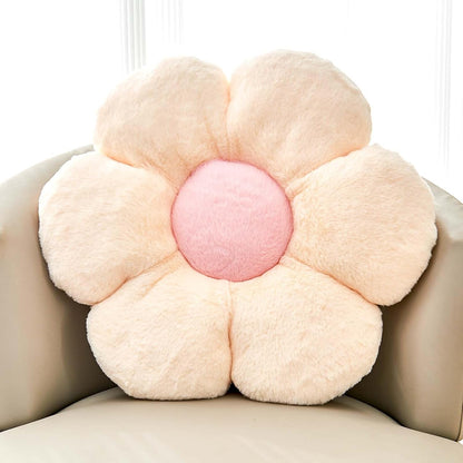 Beige Flower Pillow, Cute Decorative Flower Shaped Throw Pillow with Faux Rabbit Fur, 14.9" Soft