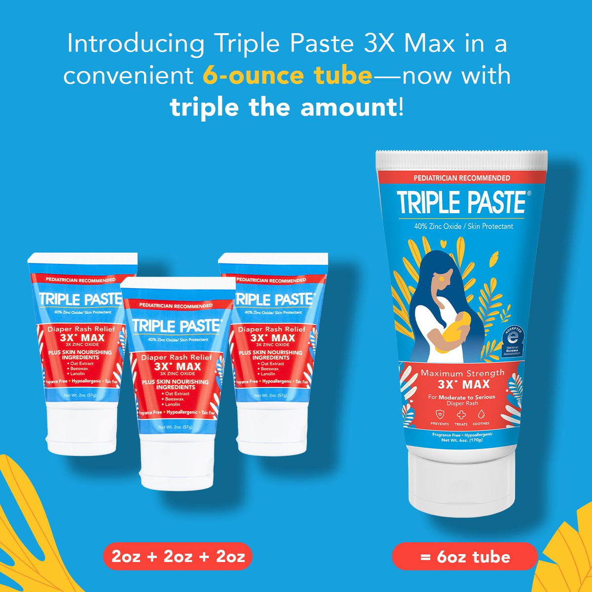 Triple Paste 3X Max Diaper Rash Ointment, Maximum Strength Zinc Oxide Ointment for Severe Diaper