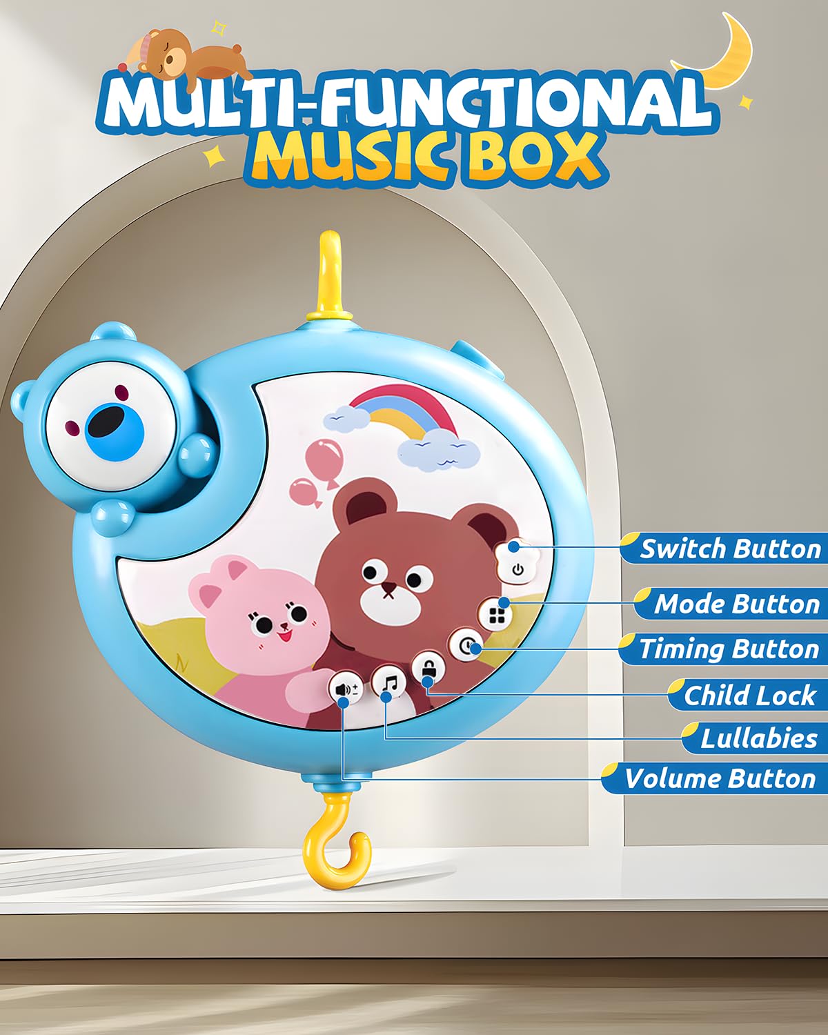 RSEPD Crib Mobile With Music And Lights, Mobiles For Cribs, Baby Mobile Arm Toys Hanging For