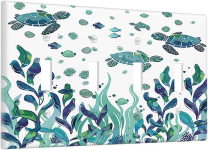 Light Switch Covers Vibrant Turtle Seagrass Watercolor Painting Quad Toggle Electrical Faceplate 4
