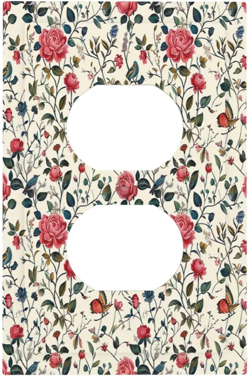 Outlet Covers Vintage Flowers Rose Leaf Bird Butterfly 1 Gang Duplex Wall Plate Decorative Switch