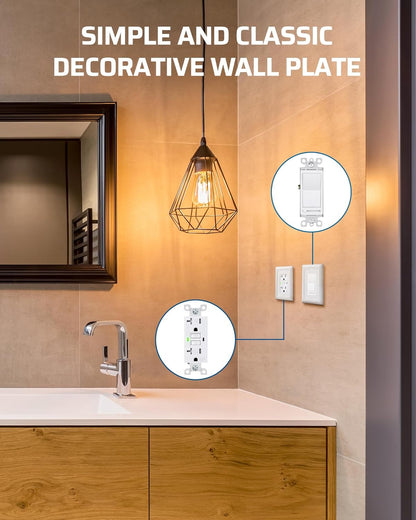 DEWENWILS Decorator Outlet Covers, White Metal Light Switch Cover Plates, 4.92" x 3.14" Decorative