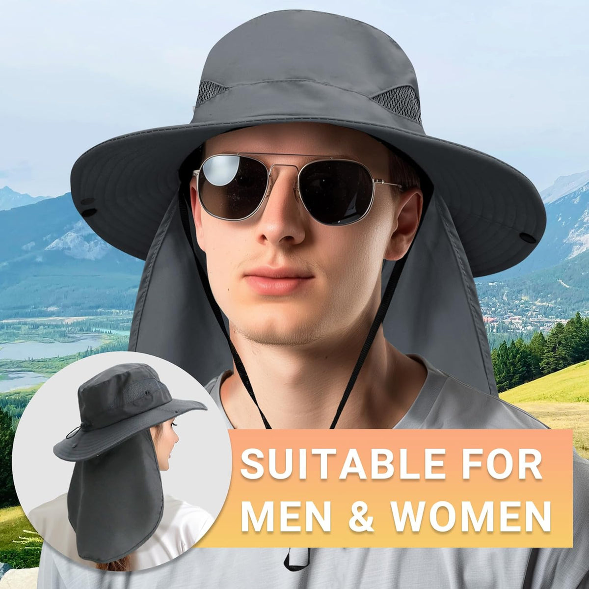 PFFY Sun Bucket Hats for Men Women 3” Wide Brim UPF 50+ Fishing & Beach Hat