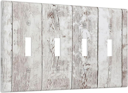 Light Switch Covers Rustic Vintage White Wood Grain Quad Toggle Electrical Faceplate 4 Gang Wall