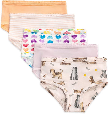 Burt's Bees Baby Toddler Girls' Underwear Set of 5 - Solids, Stripes,Prints, Tag-Free with Sizes