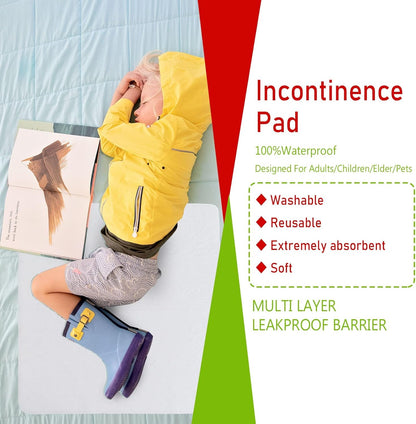 Bamuho 2 Pack Pee Pads for Kids 34"x 36", Washable Potty Training Bed Pads for Toddlers with 4