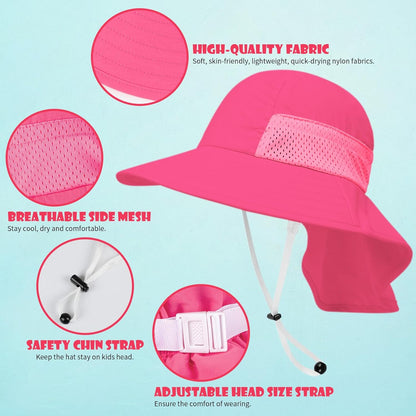Toddler Baby Sun Hat Kids Summer UPF 50+ for Boys Girls Adjustable Beach Hats with Bucket Wide Brim